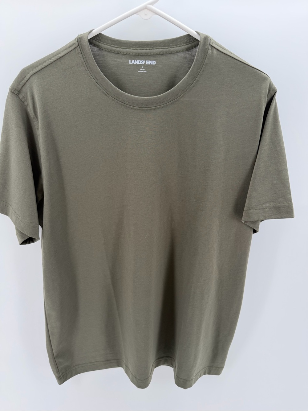 Lands' End Men’s Large Olive Green Cotton Supima Crew Neck Tee